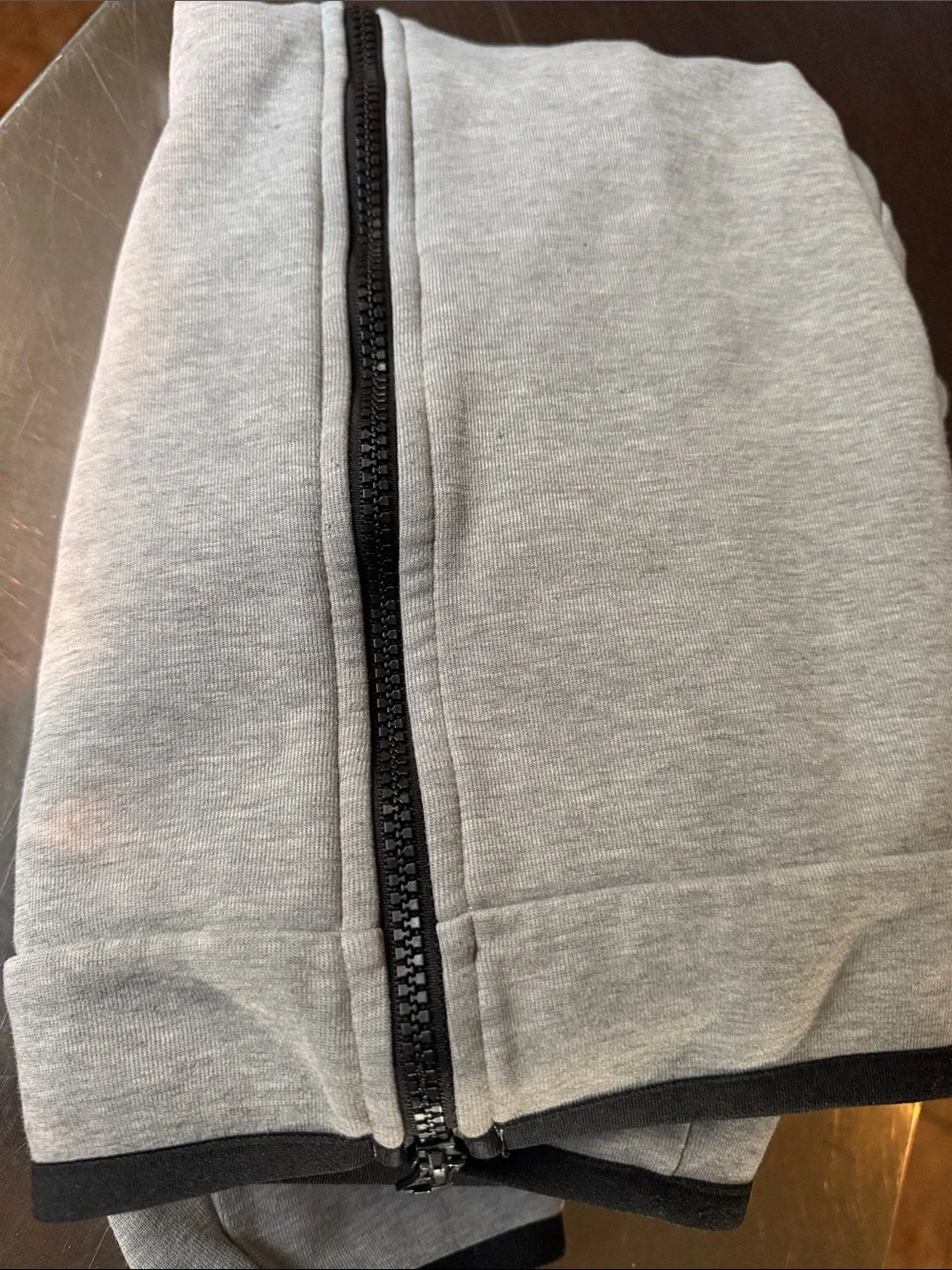 Nike Light Gray Full-Zip Hooded Sweatshirt with Black Trim